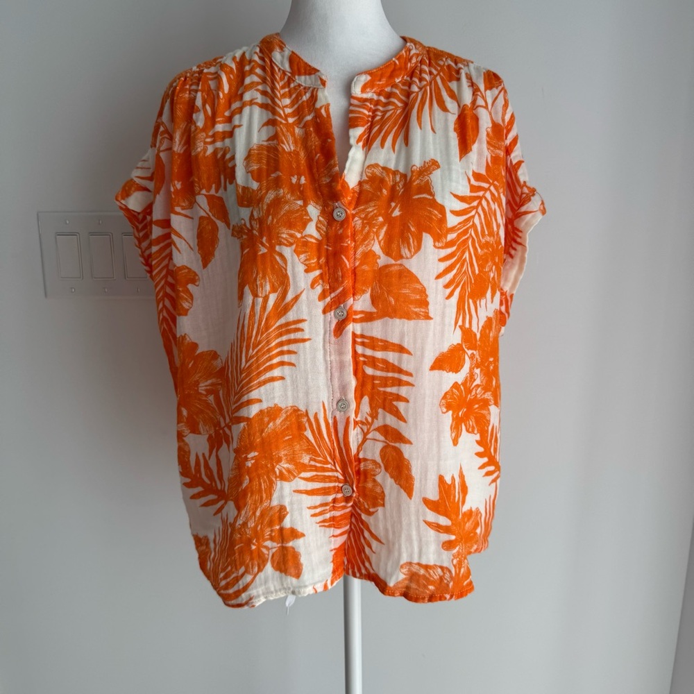 FELICITE short sleeve gauze print top‎ in palm orange women’s size Medium NEW